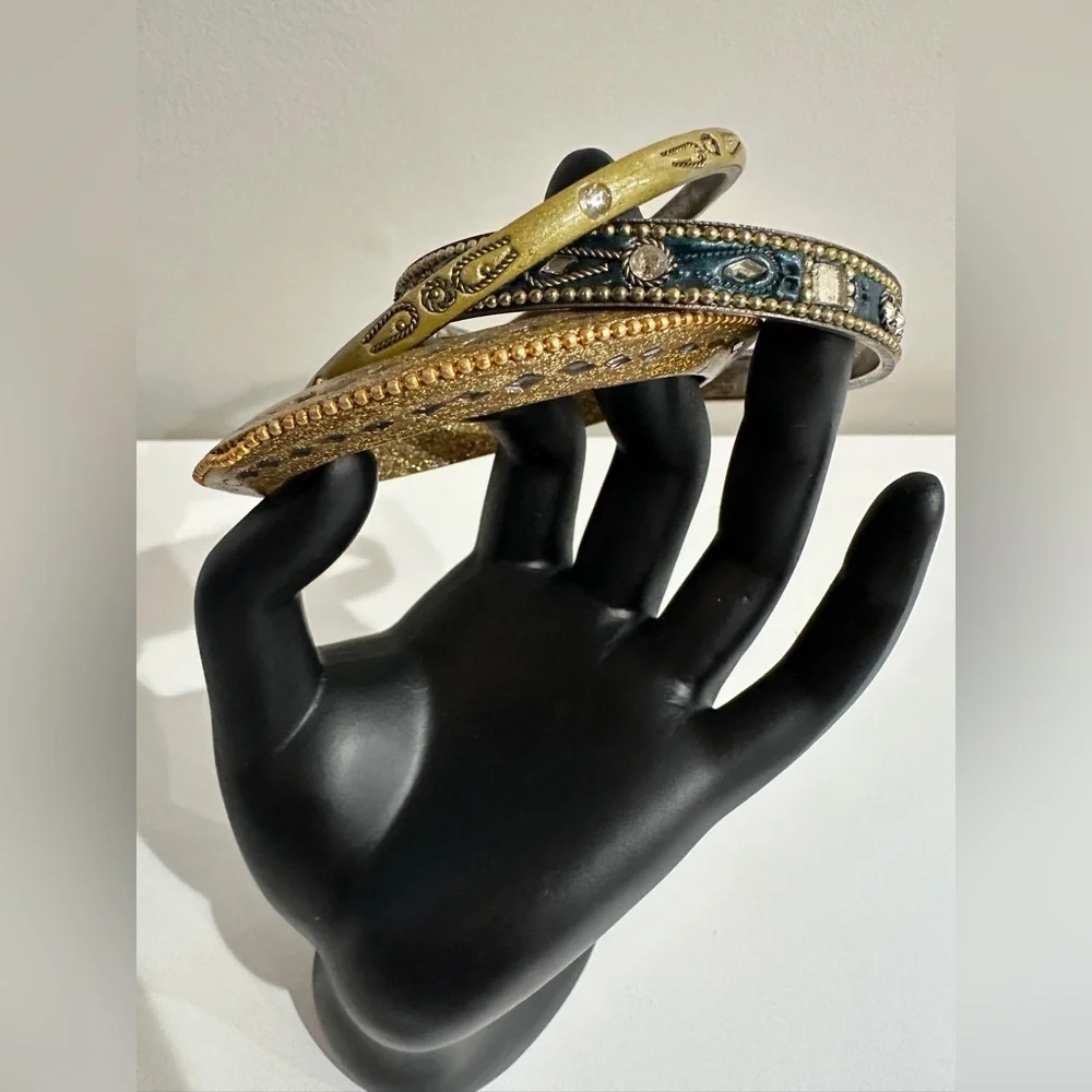 Bohemian Vintage Bangle Trio Green & Gold